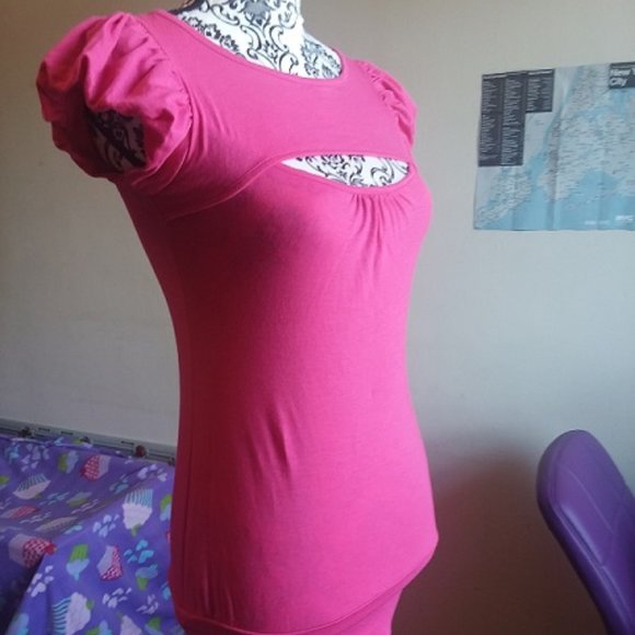 Cozy Casual Tops - hot pink cut out long shirt